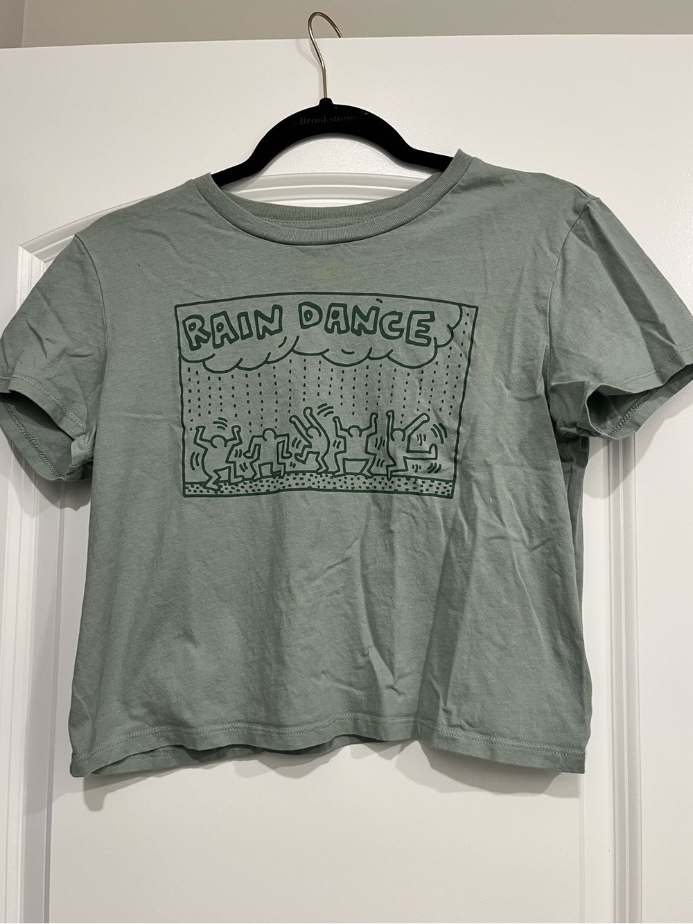 GAP x Keith Haring Cropped Graphic Baby Tshirt Rain Dance Sage Green Sz M